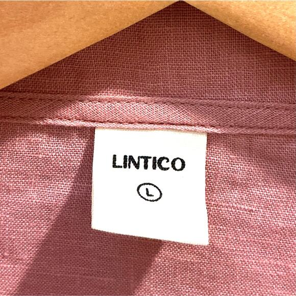 Linitco JADE Linen V-Neck Top Shawl Collar Pink Size L Relaxed Chic High-Low - Picture 5 of 7